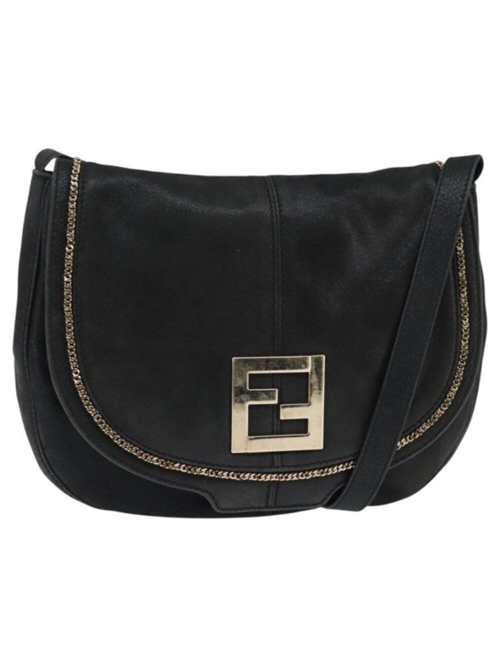 Authentic FENDI Shoulder Bag polyester Black Gold